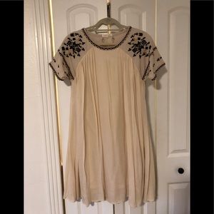 Cream Swing Dress with Embroidered Sleeves